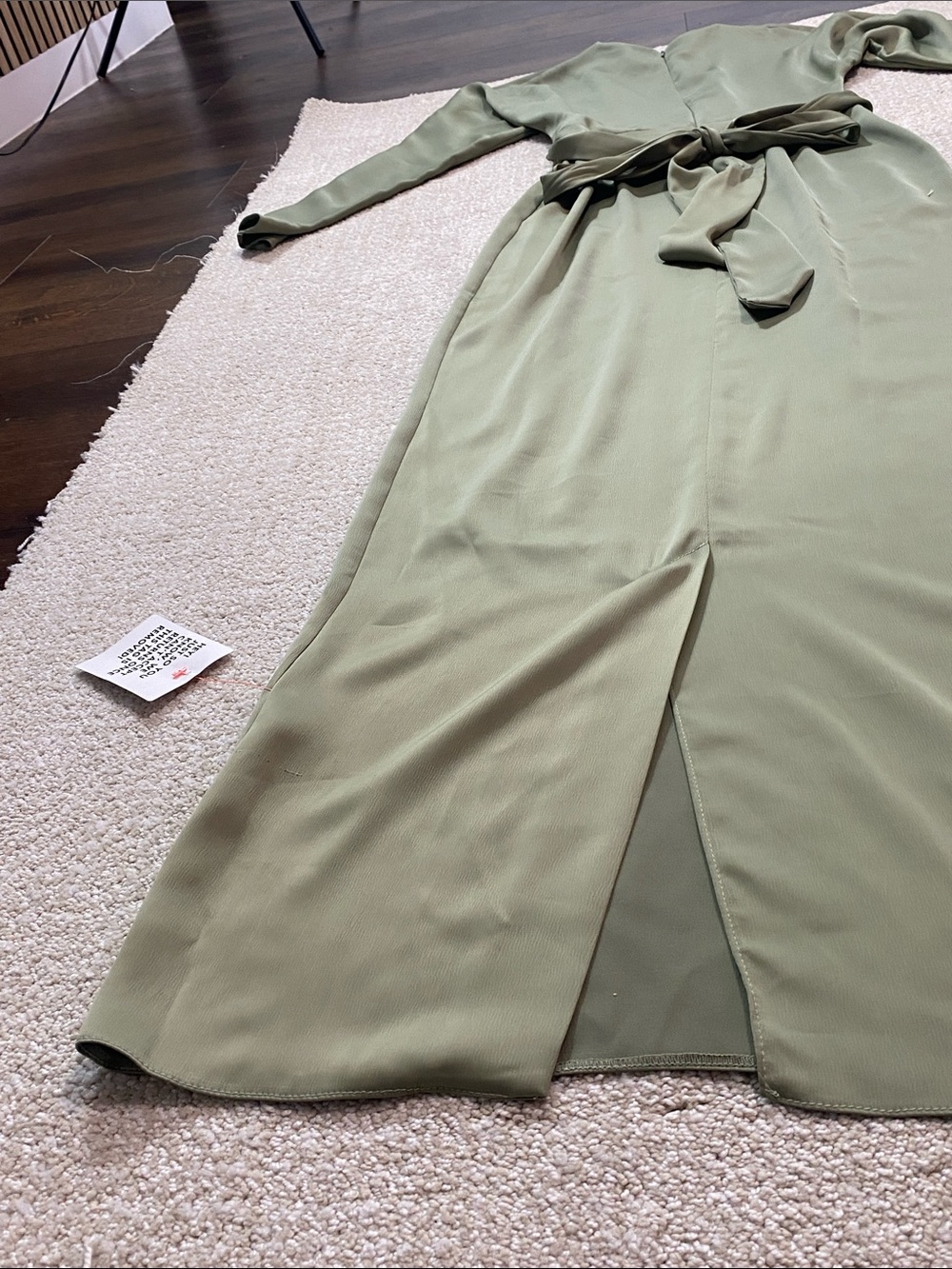 ASOS Sage Green Long Sleeve Twist-Waist Maxi Dress Size 4 US - Picture 15 of 15